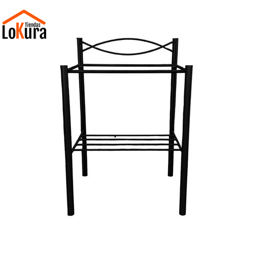 Mesita noche forja negra con estructura metálica y balda inferior abierta, diseño decorativo y resistente