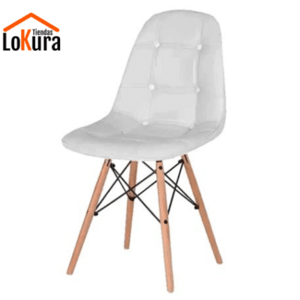 Set 4 sillas comedor estilo nórdico en blanco, tapizadas en tela y con patas de madera de haya