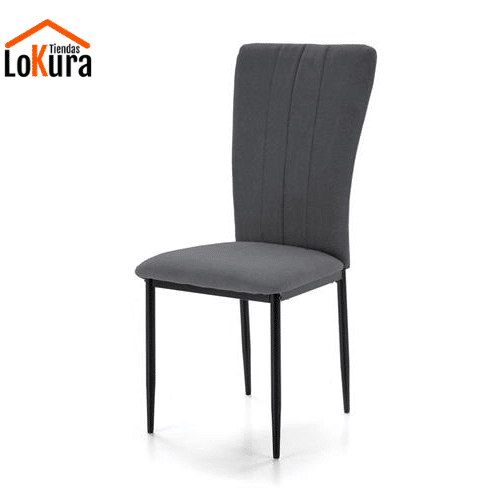 Silla tapizadas comedor gris oscuro con tapizado de lujo y patas de acero negro, ideal para comedores atractivos