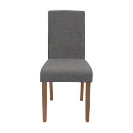 illa tapizada gris con patas de madera, perfecta para decorar comedores modernos en Canarias