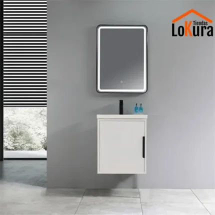 Lavabo flotante pequeño Serie Ara blanco con espejo de baño y diseño suspendido