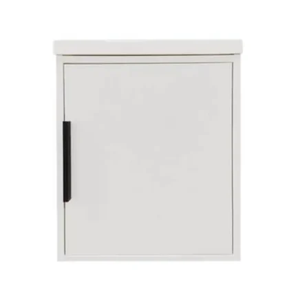 Lavabo flotante pequeño Serie Ara blanco vista frontal con puerta lisa
