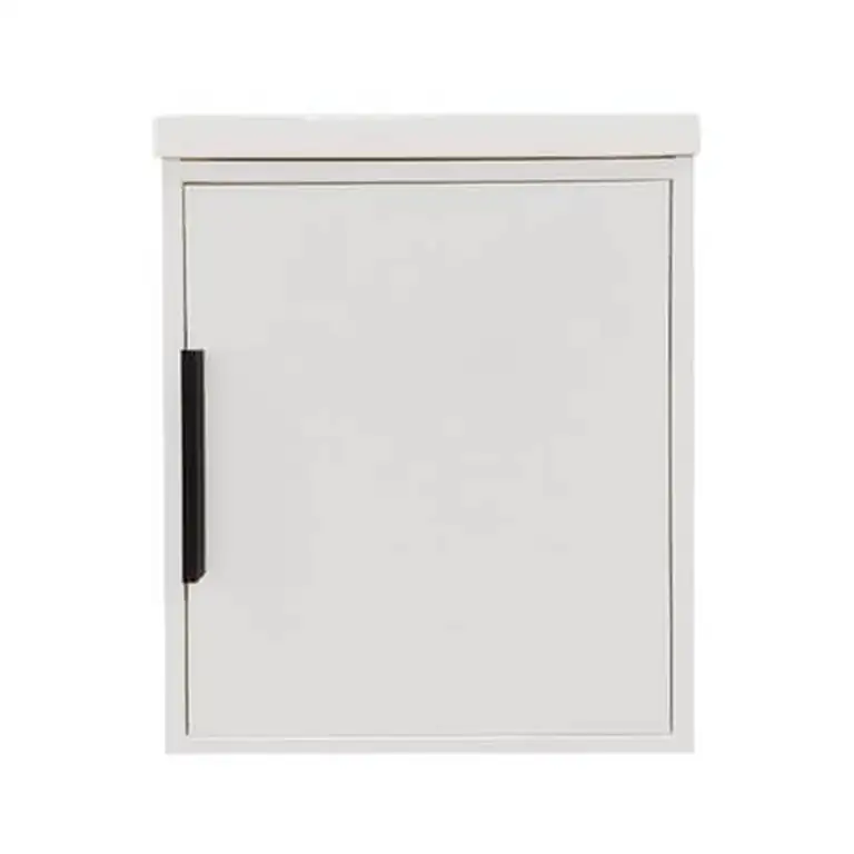 Lavabo flotante pequeño Serie Ara blanco vista frontal con puerta lisa
