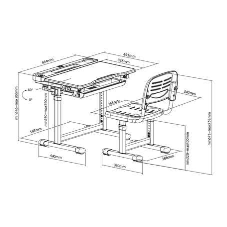 Mesa y silla dibujo de 66,4 x 49,3 x 54,6-76,6 cm,