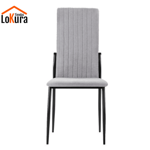Sillas acolchadas gris claro, diseño minimalista con patas metálicas negras resistentes