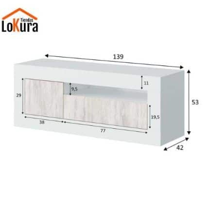 Mesa para tv madera con dos puertas, hueco pasa cables y acabado en melamina Blanco Velho y Blanco Artik