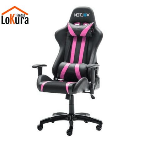 Silla ergonómica gamer negra y rosa Vlforce 1150 con ajuste personalizado y respaldo reclinable