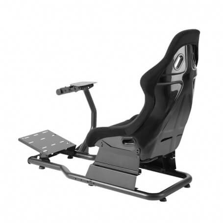 Silla racing gamer con volante y pedales ajustables, diseño envolvente y máximo confort