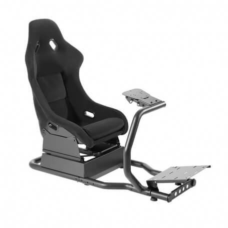 Silla gaming racing con estructura de acero, asiento de fibra de vidrio y chasis aerodinámico