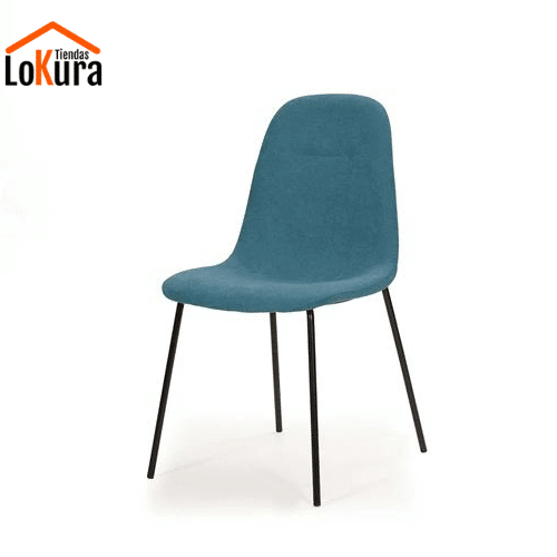 Silla Renne tapizada turquesa con patas negras