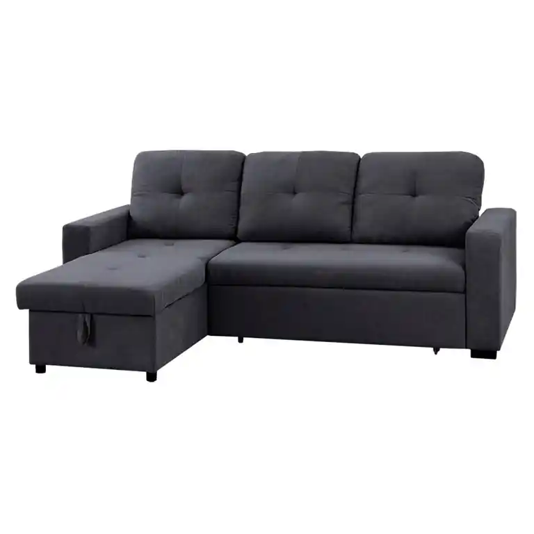 sofá chaise longue cama de 2 plazas y arcón Clony en color gris oscuro