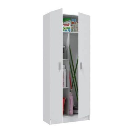 mueble escobero barato con gran capacidad de almacenaje en blanco