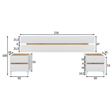 Cabecero 2 mesitas blanco y roble con diseño funcional y moderno, ideal para dormitorios con cama de 150 cm en Canarias