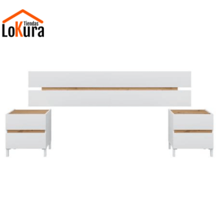 Cabecero 2 mesitas en blanco y roble, diseño moderno con cajones para cama de 150 cm en dormitorios de Canarias