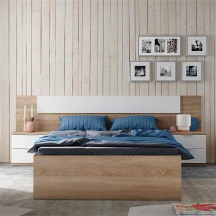 Cama 150x190 con cuatro cajones de almacenaje con ruedas ocultas