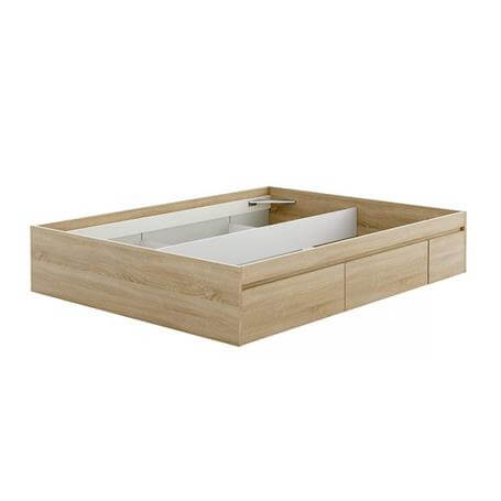Cama de matrimonio 150x190 con acabado en roble y estructura resistente