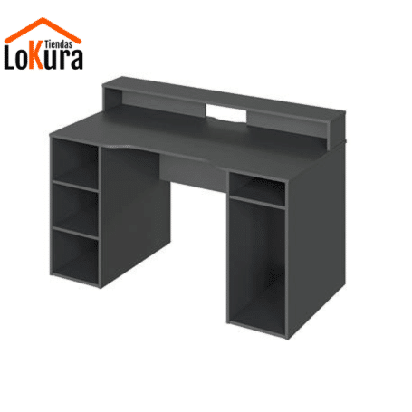 Mesa ordenador bandeja extraíble en gris antracita, ideal para espacios de oficina y gaming.