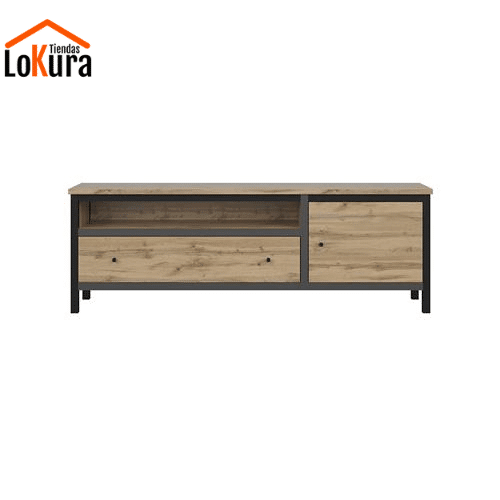 Mesa TV en madera Chos con cajones de almacenamiento, ideal para televisores de hasta 160 cm.