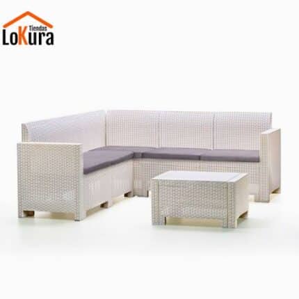 conjunto rinconera exterior de rattan blanco