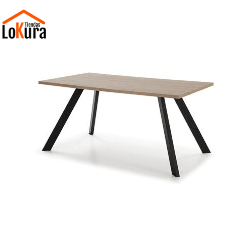 Comedor rectangular de madera Texas con acabado natural y patas de metal, perfecta para 6 personas