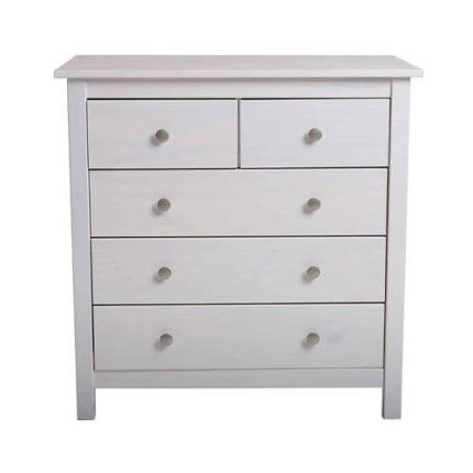 Cómoda 80 cm ancho blanca de 5 cajones BERNA con acabado moderno y estructura de pino
