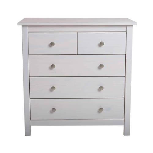 Cómoda 80 cm ancho blanca de 5 cajones BERNA con acabado moderno y estructura de pino