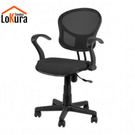 Silla de escritorio con ruedas en color negro, diseño ergonómico y ajuste de altura