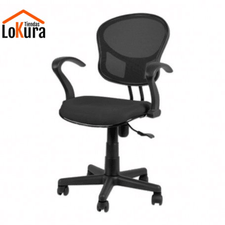 Silla de escritorio con ruedas en color negro, diseño ergonómico y ajuste de altura
