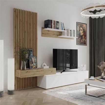 Conjunto muebles de salón Rebeca en color roble blanco – diseño moderno y luminoso para salones en Canarias