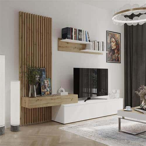 Conjunto muebles de salón Rebeca en color roble blanco – diseño moderno y luminoso para salones en Canarias