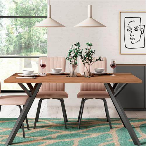 mesa rectangular de madera para cocina de 160x90 cm, tapa de madera y patas de metal