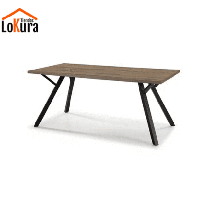 mesa rectangular de madera para cocina con estructura metálica y superficie de madera resistente