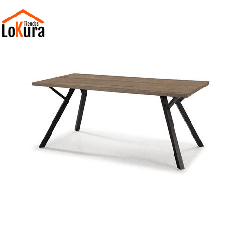 mesa rectangular de madera para cocina con estructura metálica y superficie de madera resistente