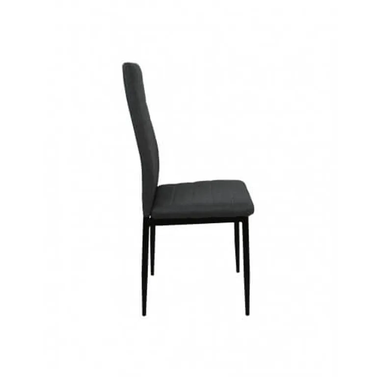 Silla tapizada en tela gris oscuro modelo Beni vista lateral con diseño moderno para comedor