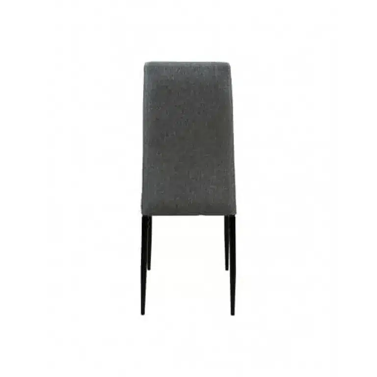 Silla tapizada en tela gris oscuro modelo Beni vista trasera con respaldo alto para comedor