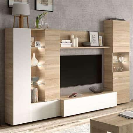 Conjunto salón blanco y madera