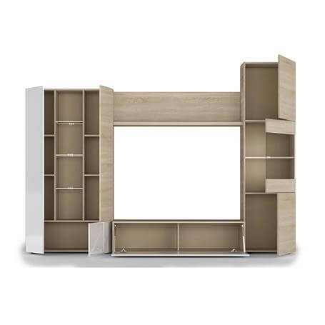 Conjunto salón blanco y madera