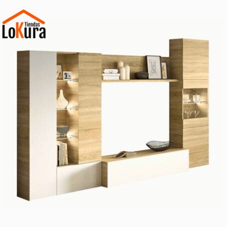 Conjunto salón blanco y madera