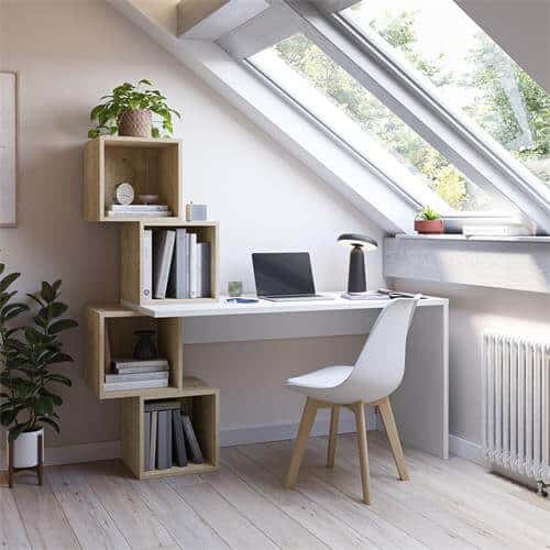 Escritorios con estantes de madera