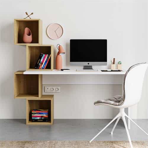 Escritorios con estantes de madera