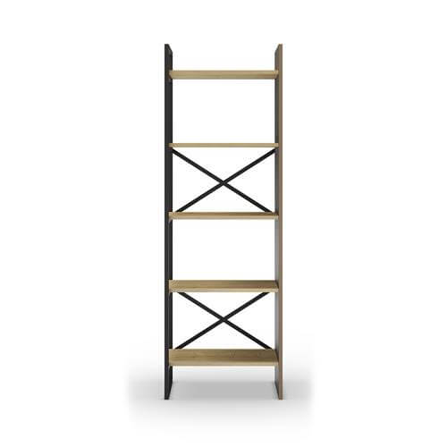 Estantería metálica salón Ara con estantes de madera y estructura de metal negro