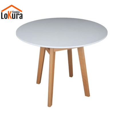 Mesa en madera redonda para comedor de 90cm y patas de madera