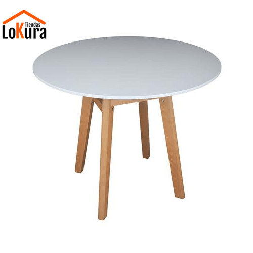 Mesa en madera redonda para comedor de 90cm y patas de madera