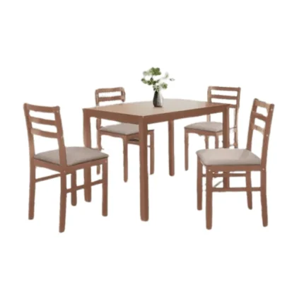 Comedor Seattle en acabado madera con mesa rectangular y 4 sillas tapizadas