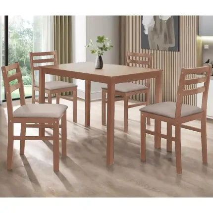 Comedor Seattle acabado madera con mesa rectangular y 4 sillas de asiento visón en ambiente de comedor