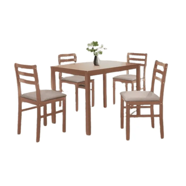 Comedor Seattle en acabado madera con mesa rectangular y 4 sillas tapizadas