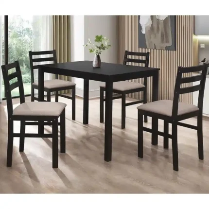 Comedor Seattle negro con mesa rectangular y 4 sillas de asiento gris en ambiente de comedor