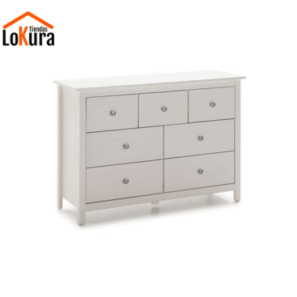 cómoda cajonera de pino de madera blanca con 7 cajones