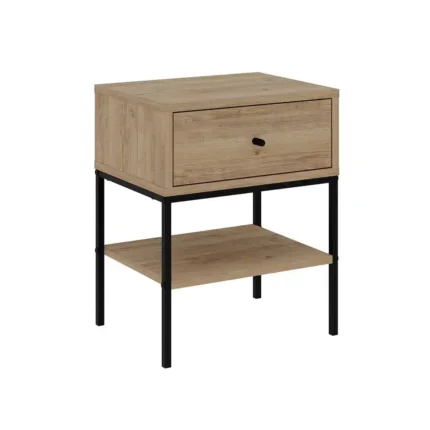 Mesitas modernas para dormitorio Lisa con estructura negra y acabado roble, diseño compacto ideal para hogares en Canarias