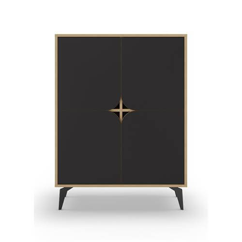 Mueble auxiliar alto Nola negro y roble con patas metálicas – Tienda Lokura